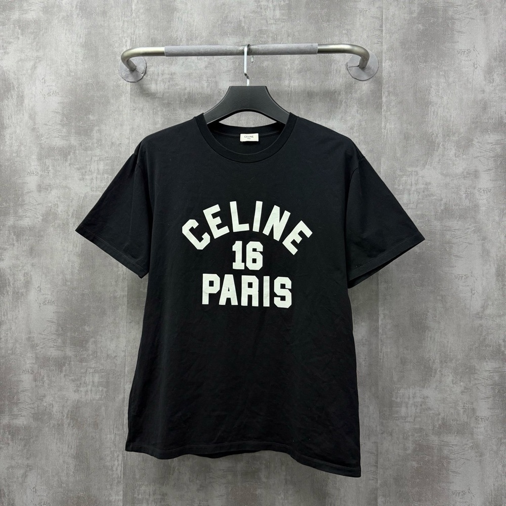 Authentic Celine Black Tee with White Label
